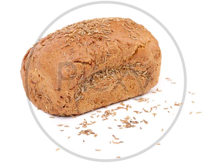 Rye Bread With Caraway Seed. Isolated On A White Background.