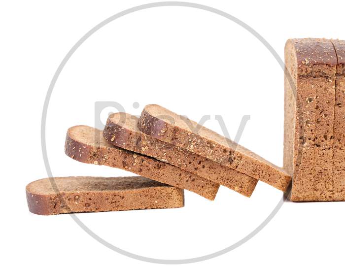 Sliced Loaf Of Brown Bread. Isolated On A White Background.