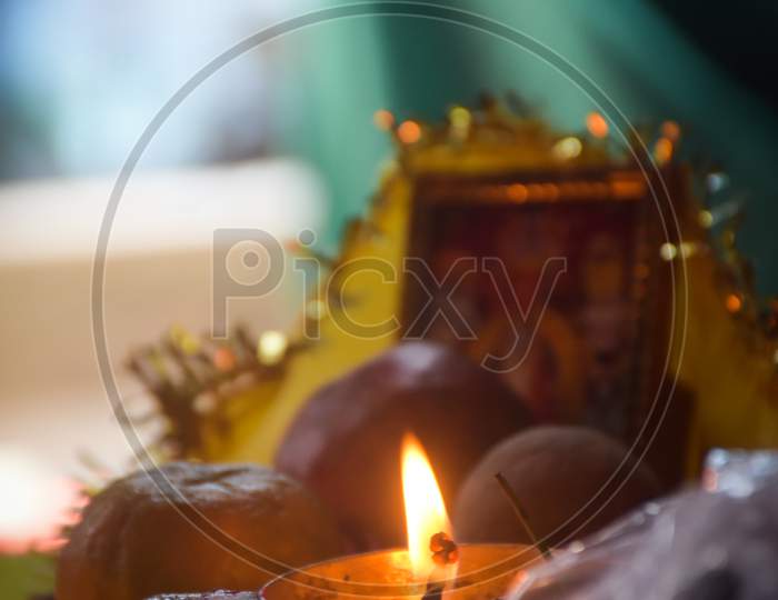Burning holy candles in the temple