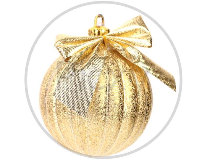 Golden Dull Christmas Ball On White Background