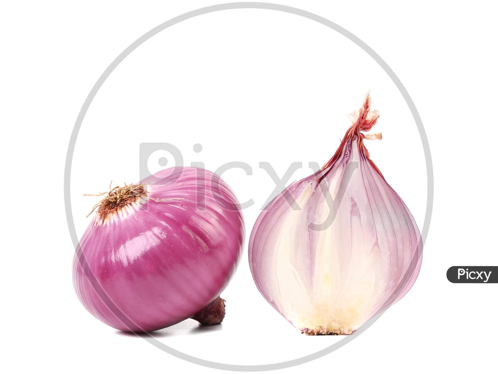 Red Onion Bulbs And Half. Isolated On A White Background.