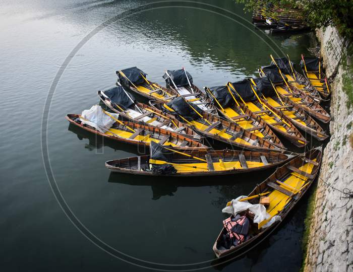 colorful boats in lake
