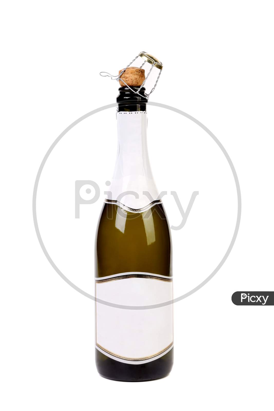 Champagne Bottle Without Top Foil. Isolated On A White Background.