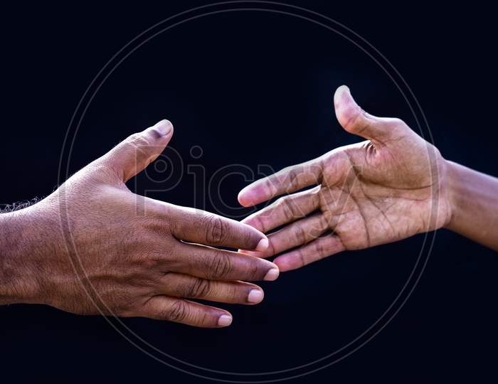 No Handshake Concept: Coronavirus Transmitted Through A Handshake. Gesture No Physical Contact.