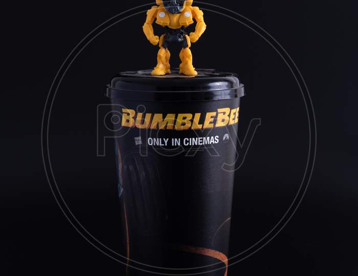Kuala Lumpur/Malaysia - May 19 2019: Toy Transformers Cup/Tumbler From The Cinema Promotion On The Black Background