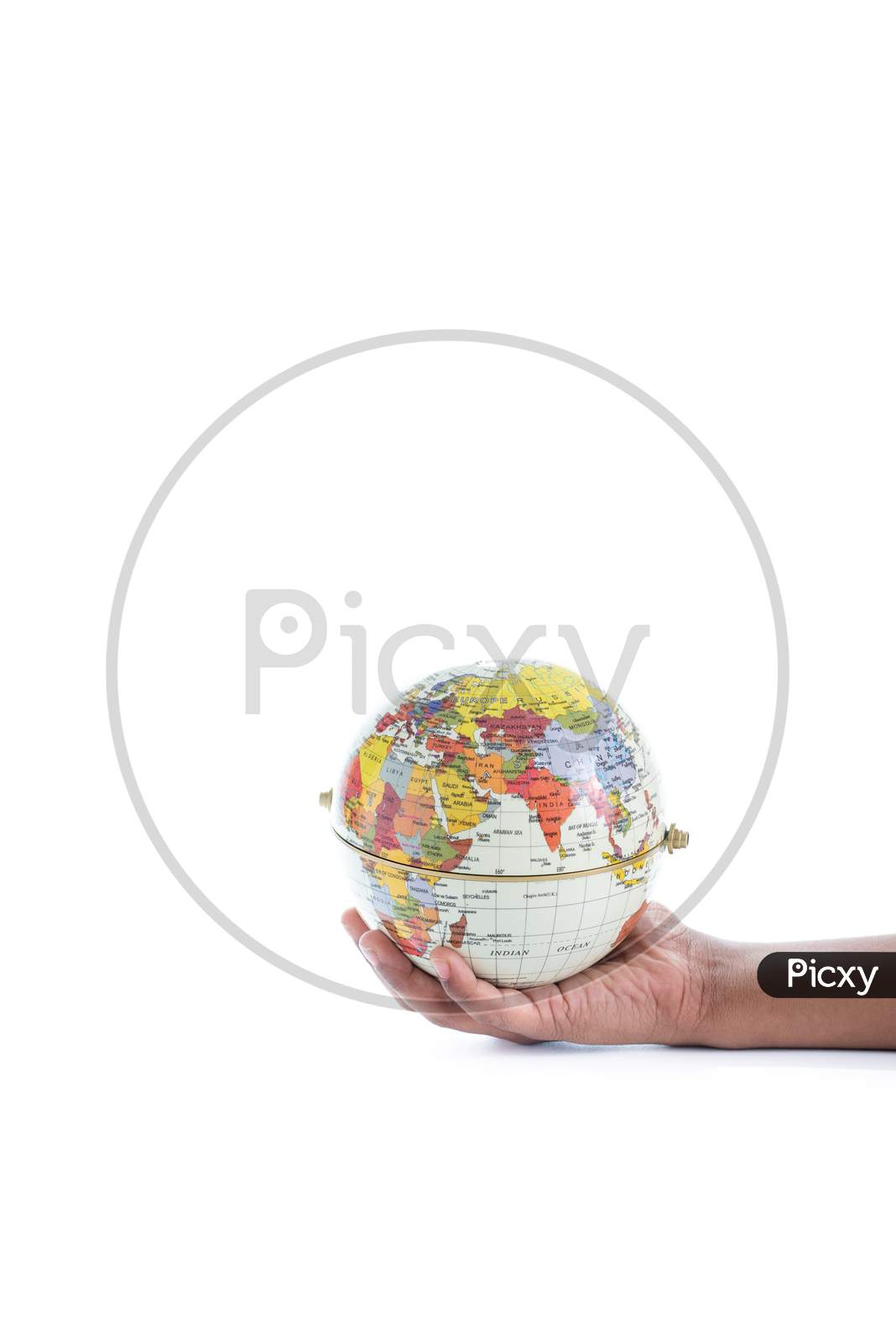 Globe On Hand Isolated On White Background