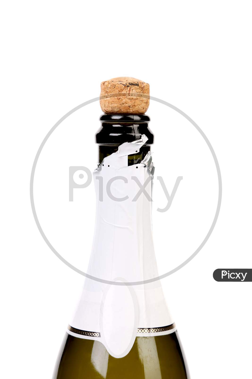 Top Of Bottle Champagne. Isolated On A White Background.