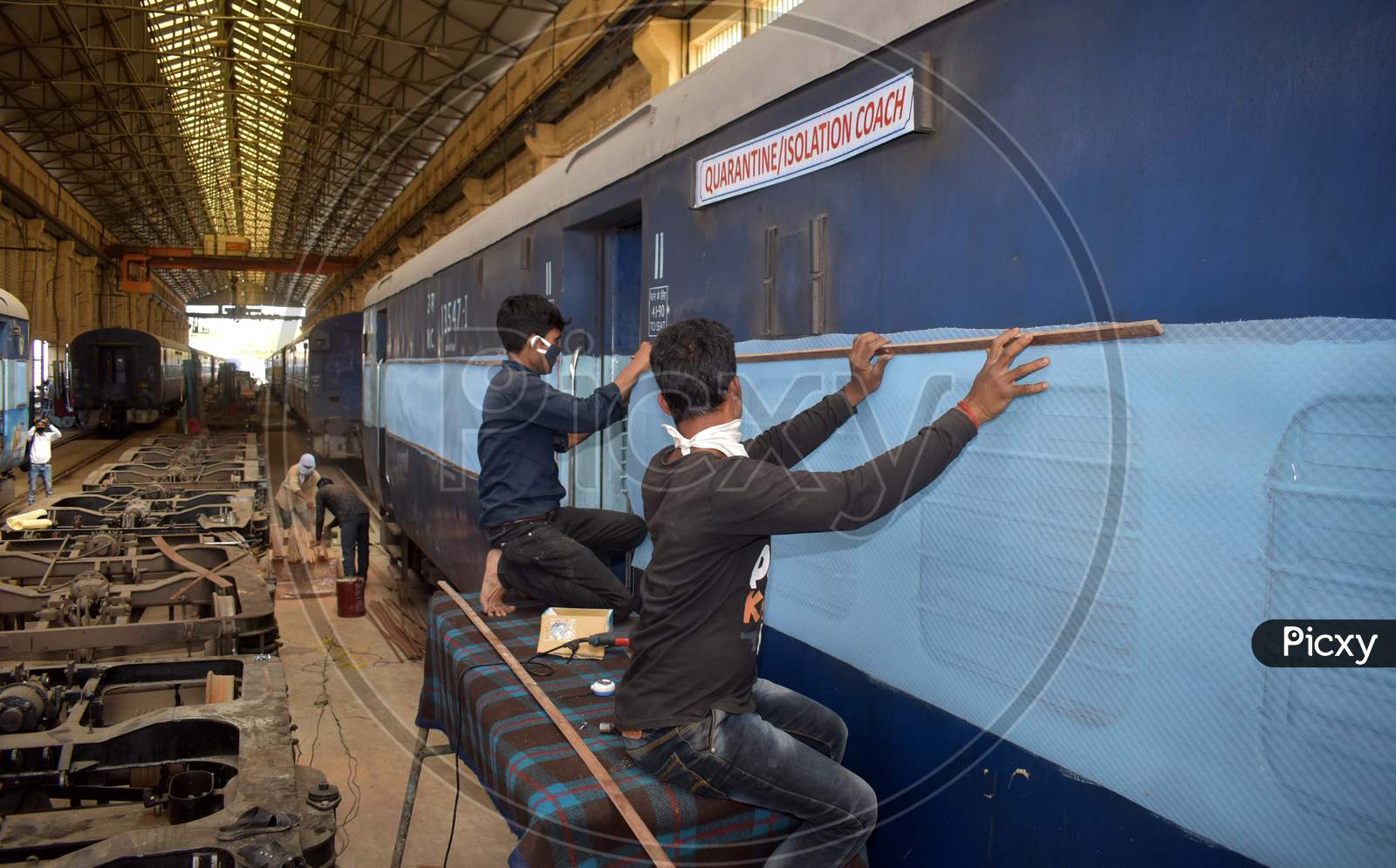 Railway Workers Getting The Train Bogies Ready For Isolation Wards For Corona Virus Or Covid-19 Patients, Prayagraj