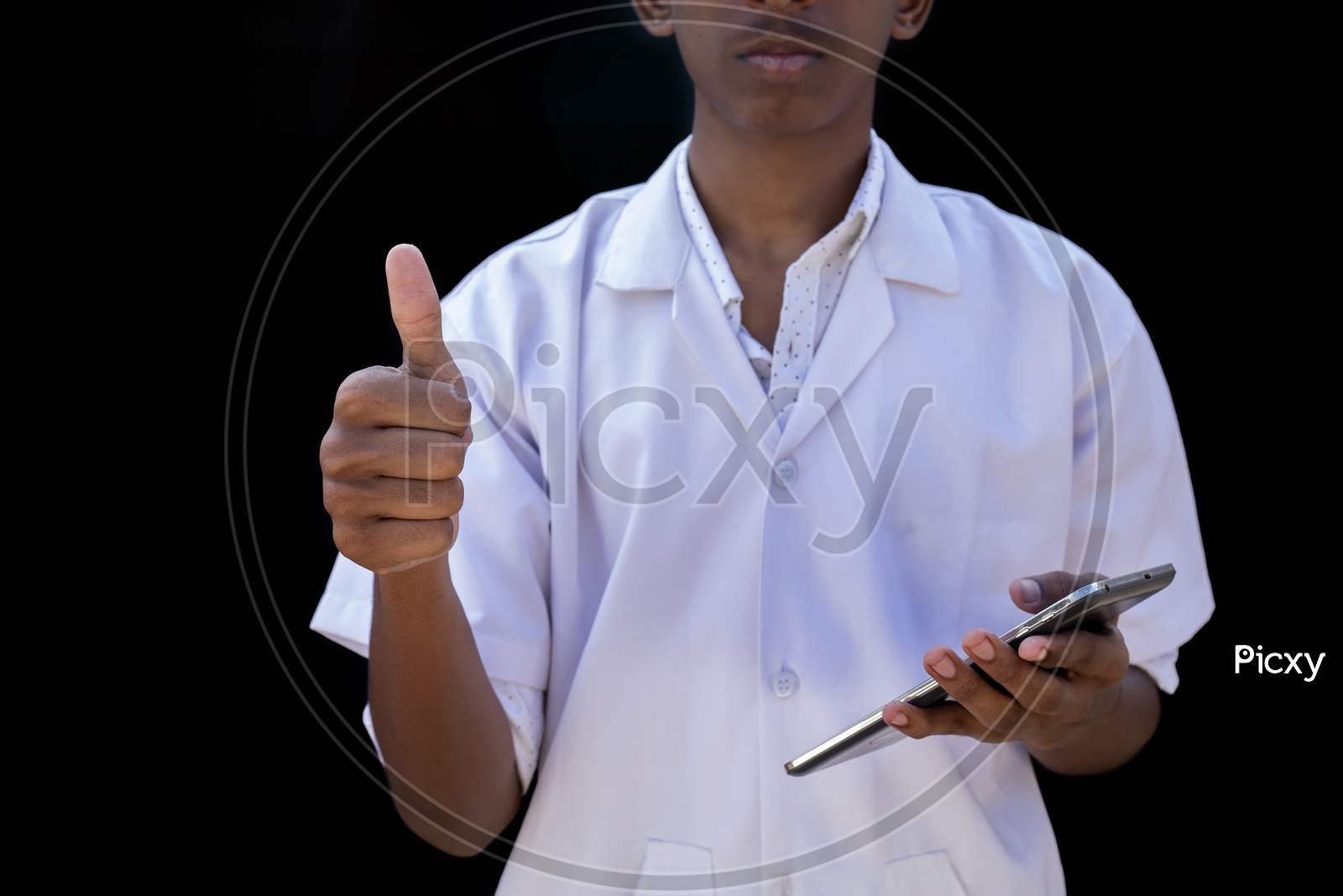 Doctor Giving You The Good News By Making The Ok Thumbs Up Gesture On Black Backgrounds