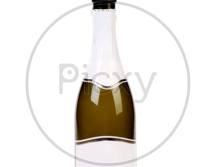 Champagne Bottle Without Top Foil. Isolated On A White Background.