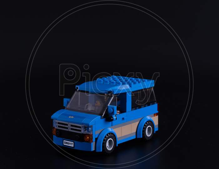 Blue Van Lego Toys On Balck Background