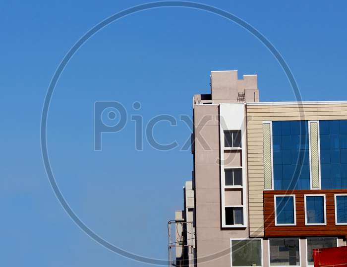Modern Appartment, Commercial Retail And Office Exterier Buildings In Summer Day