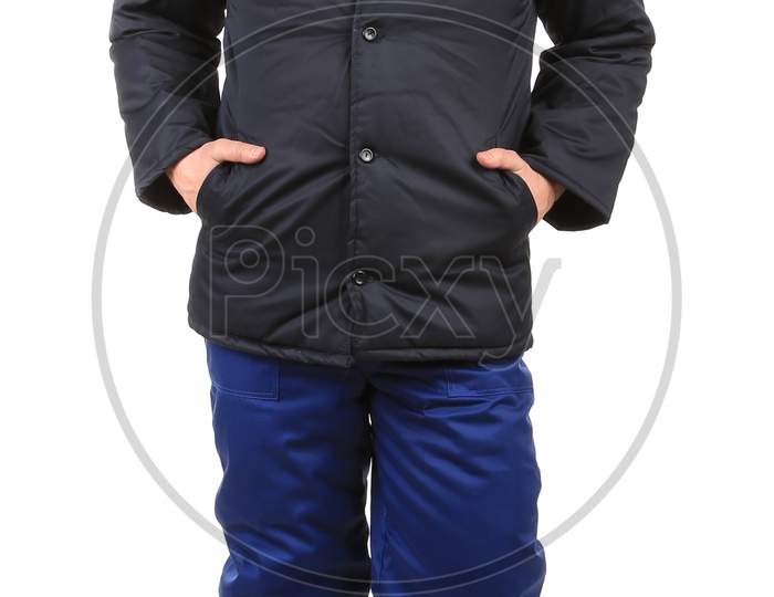 Worker In Winter Workwear. Isolated On A White Background.