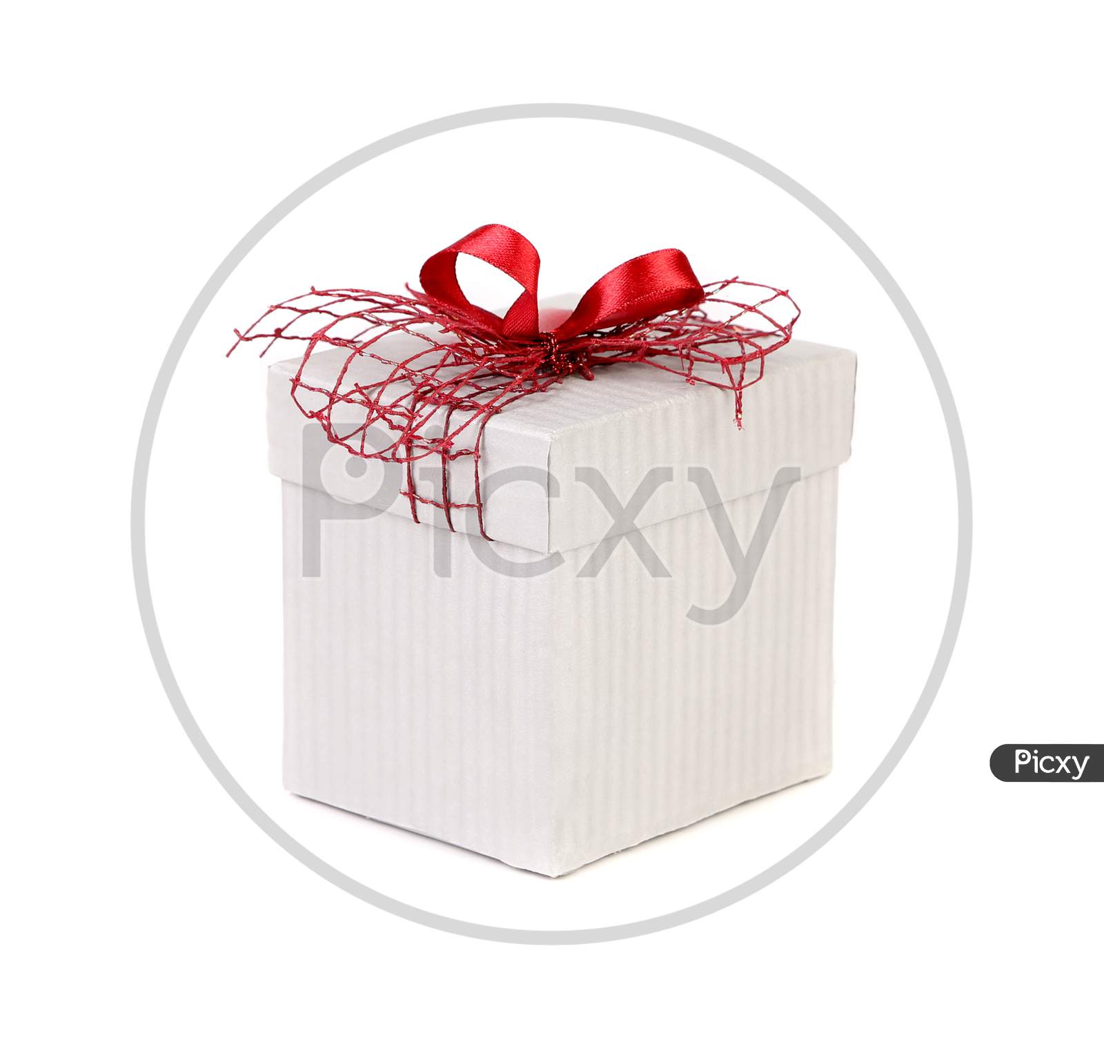 White Gift Box With Red Ribbon Bow. Isolated On A White Background.
