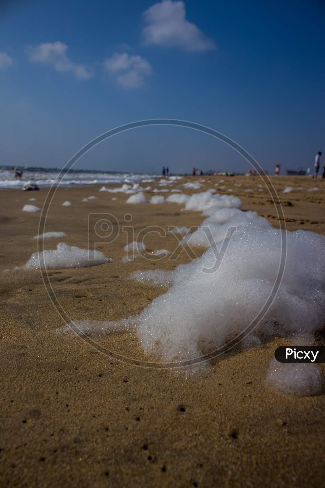 India: Toxin-Laced Bubbles Cause Pollution Hazard On Indian Beach. Frothy And Toxic Bubbles Cover One Of India’S Most Famous Beaches.