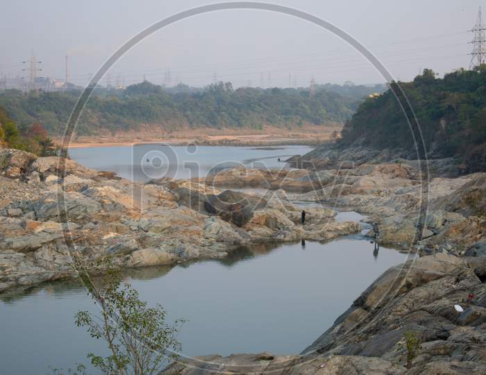Water Flowing Out From Maithon Dam And Mixing With The River