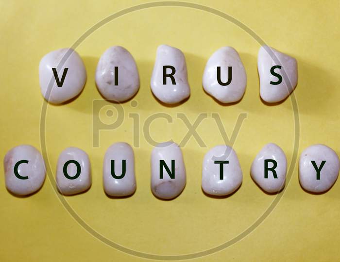 virus country text with white rock in context of corona virus Covid-19