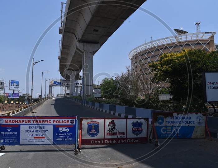 Madhapur flyover closed during nationwide lockdown amid coronavirus pandemic, April 8,2020, Hyderabad.