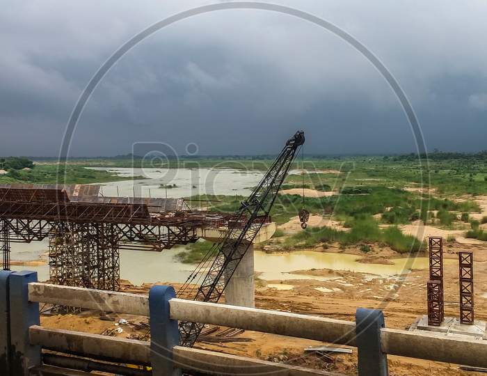 Image of The construction of the bridge over river Ajay