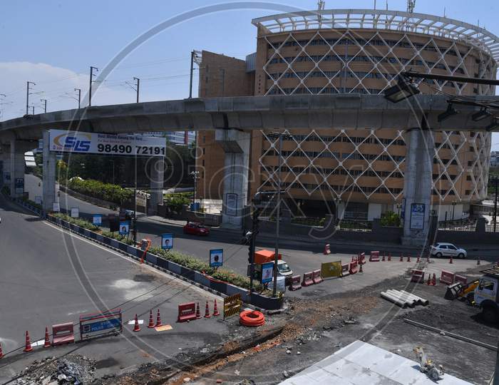 Cyber Towers junction road being revamped by laying cement roads instead of Tar, making use of the lockdown period amid coronavirus pandemic, April 9,2020