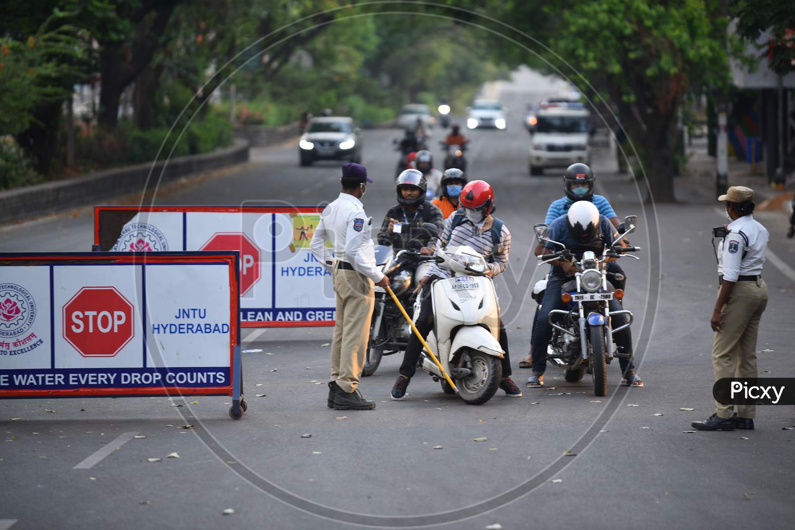 Hyderabad Police Checking The Commuters On Roads During Lockdown Period  For Corona Virus Or COVID-19 Outbreak In India