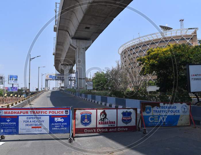 Hitech City flyover closed during nationwide lockdown amid coronavirus pandemic spread in Hyderabad, April 9,2020.
