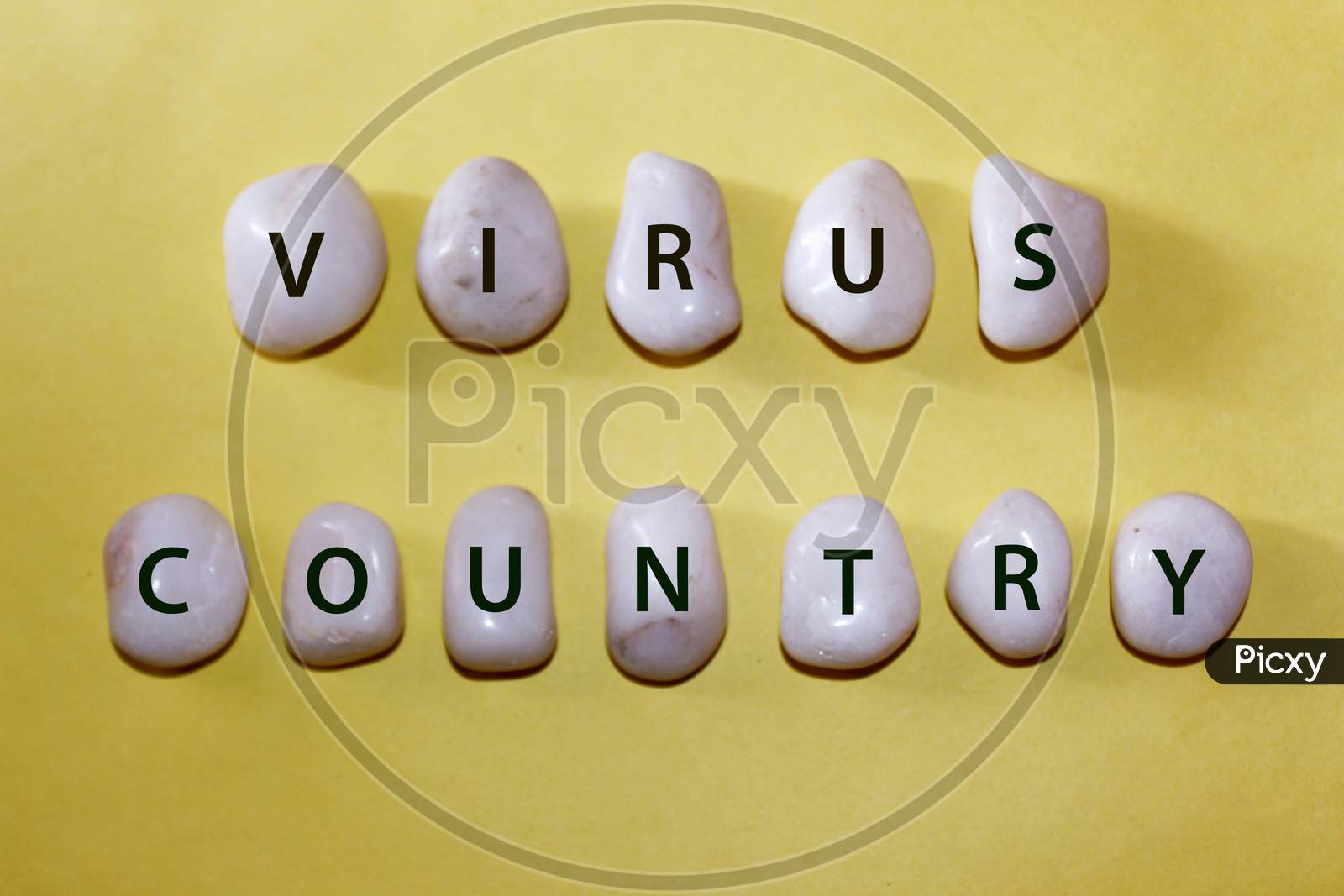 virus country text with white rock in context of corona virus Covid-19