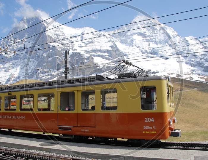 Cable Trains in The Terrains of Switzerland  With out Tourists Due To Corona Virus Or COVID-19 Outbreak