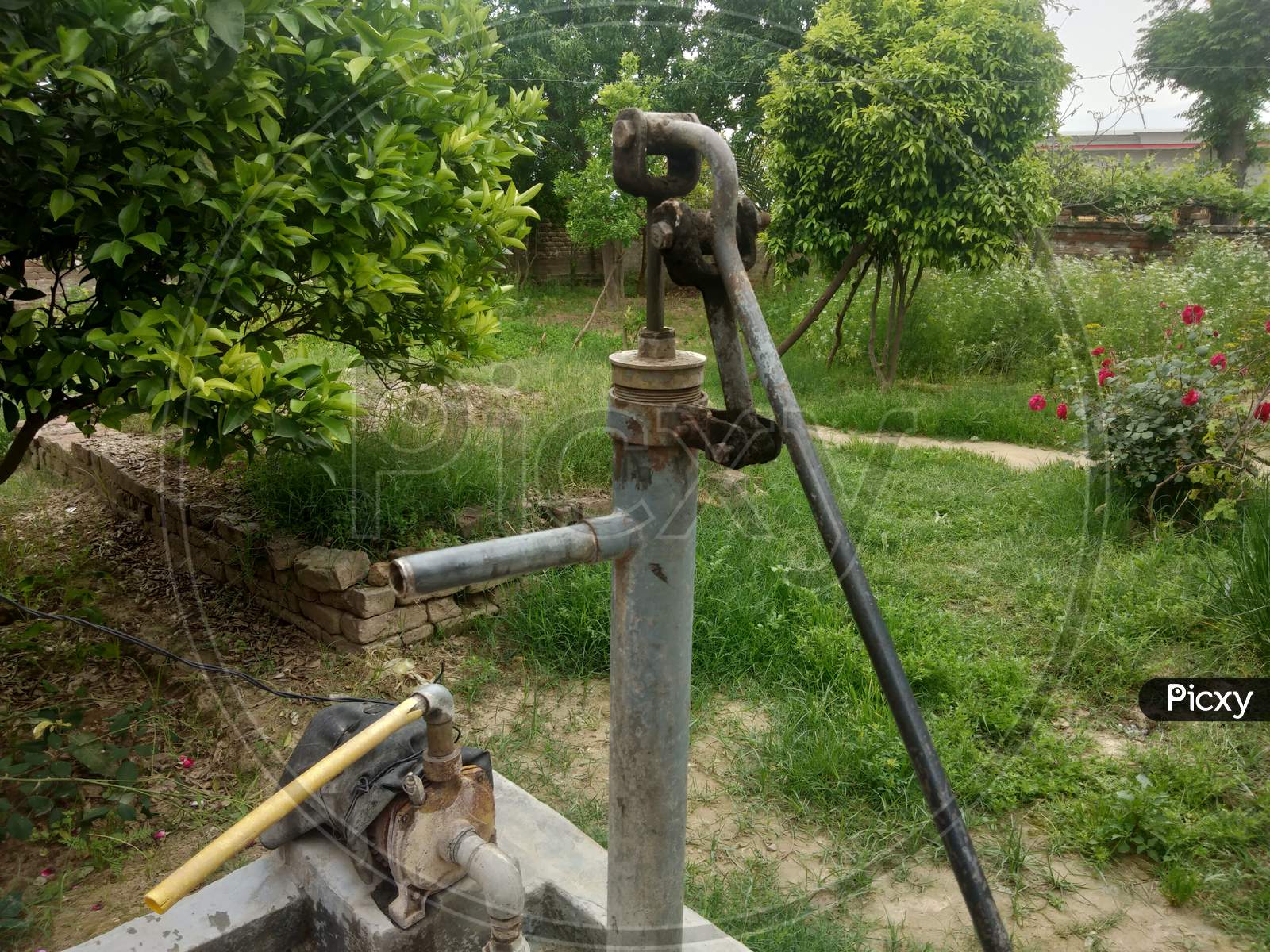 A water tap in village life with trees in background