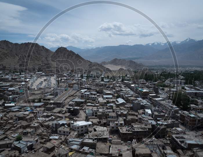 View of Leh town from the top of Leh palace, Ladakh, India