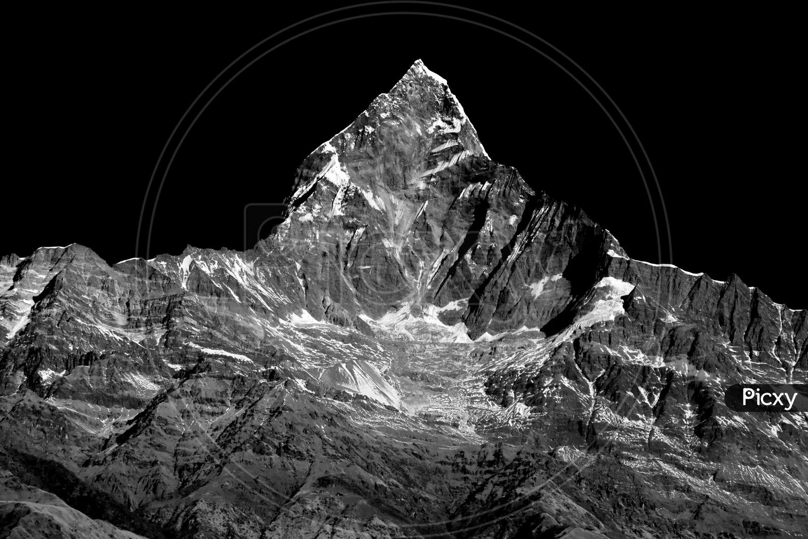 Mount Fishtail From Pokhara, Processed In Monochrome