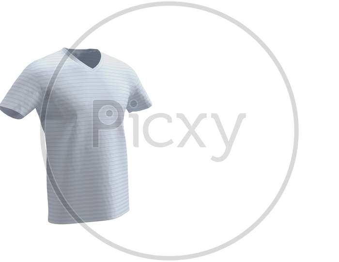 3D Render Of Stripped Sport T Shirt Mockup In Solid White Background.