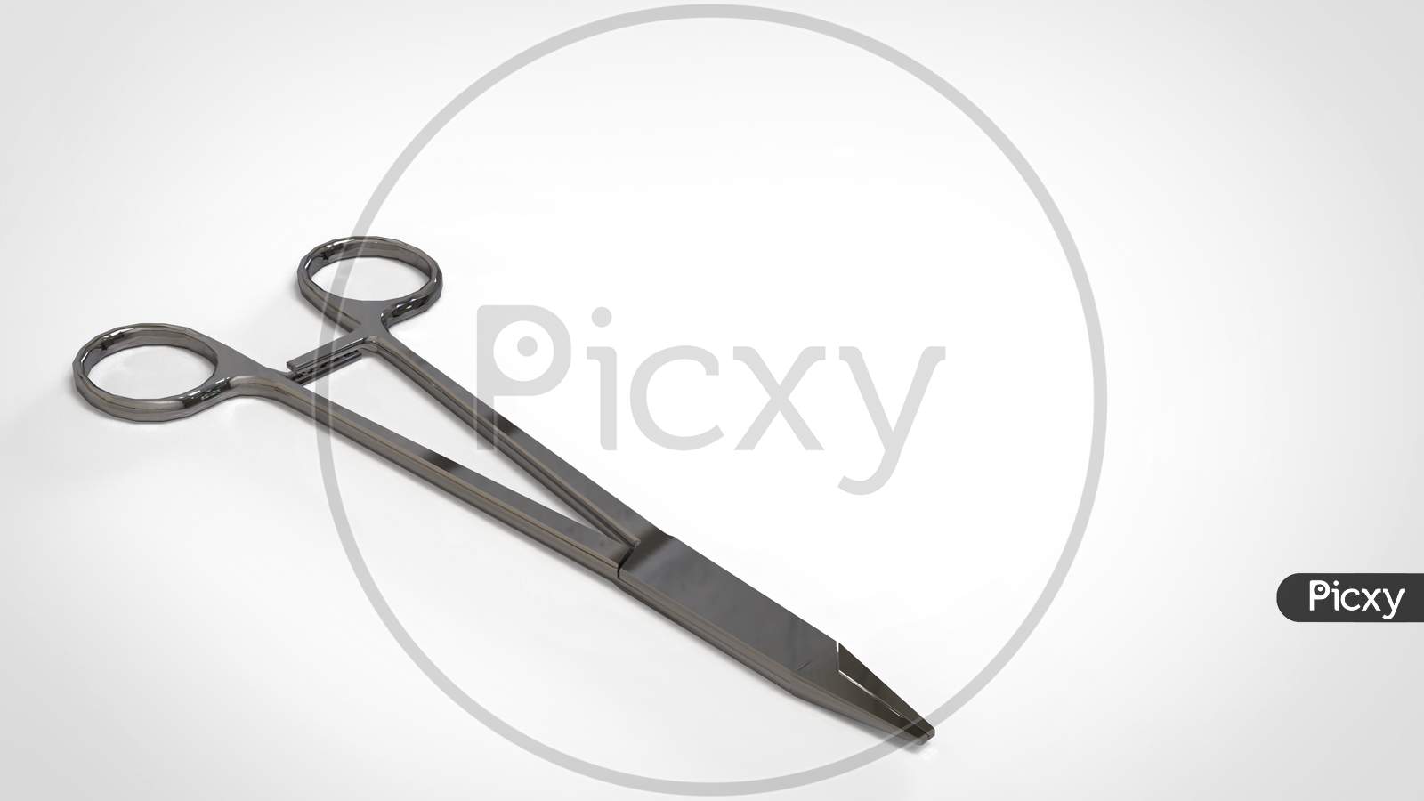 3D Rendering Of Metal Surgical Forceps Needle Holder Surgical Instrument In White Background.