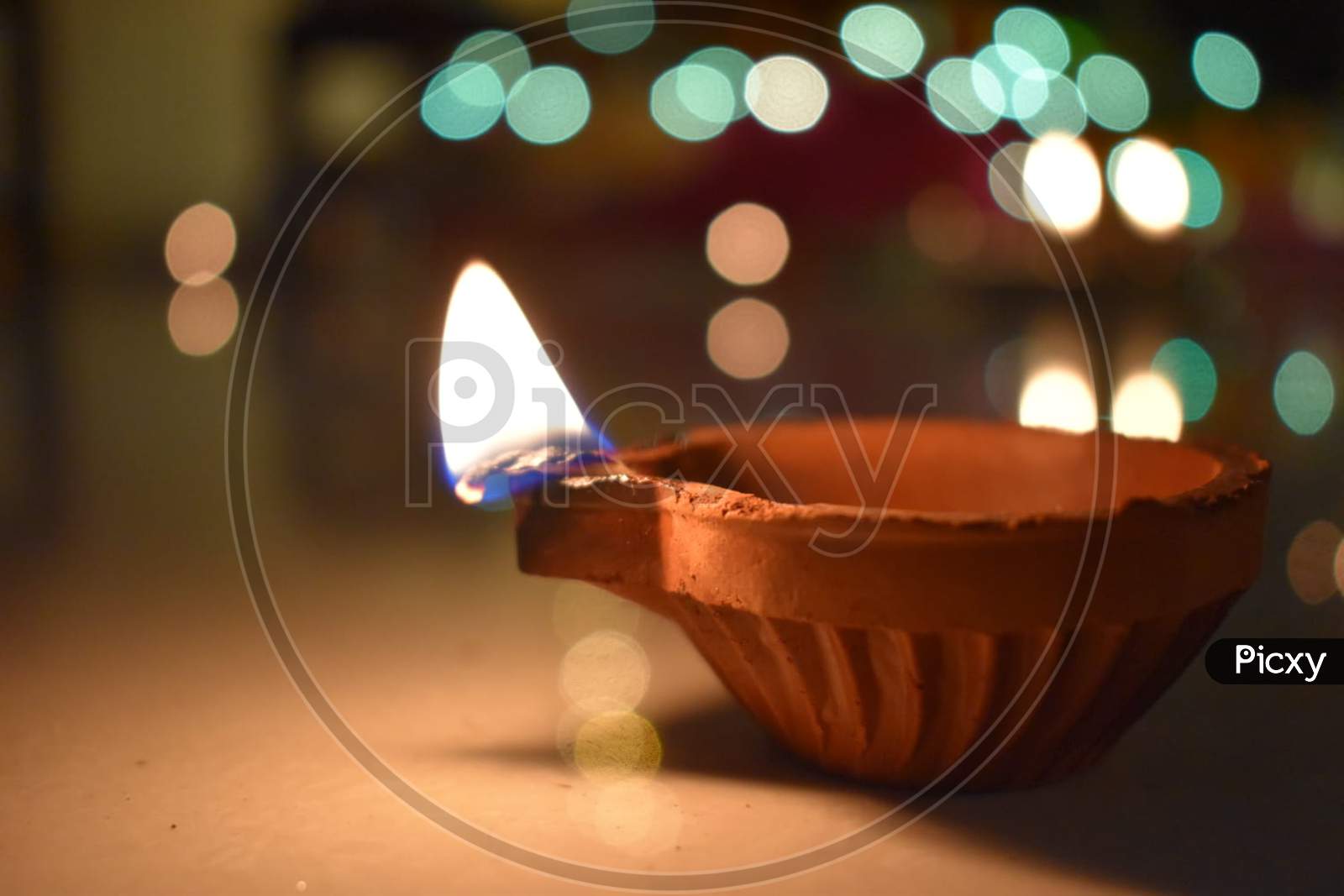 Diwali diya or lamp with bokeh effect