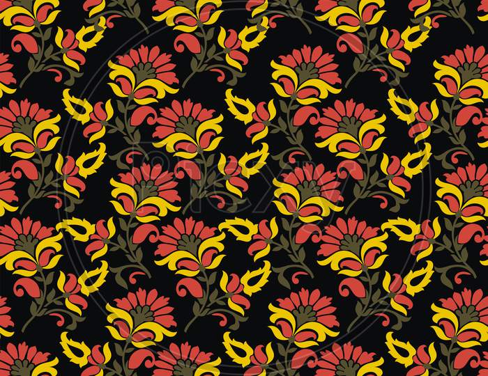 Seamless Pattern Or Three Colour Floral Design