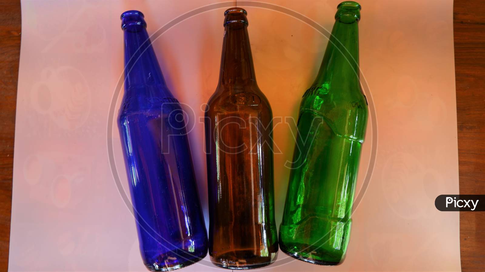 colorful bottles on white background