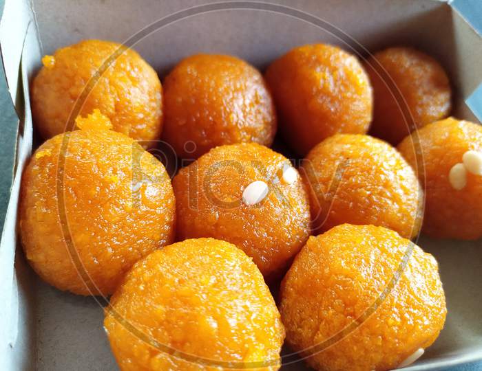 Closeup of Indian Laddu, a delicious sweet.