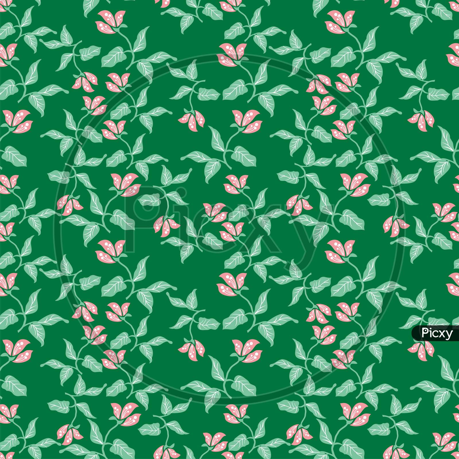 Seamless Patterns Or Background Flower In Two Colour And Green Leaf