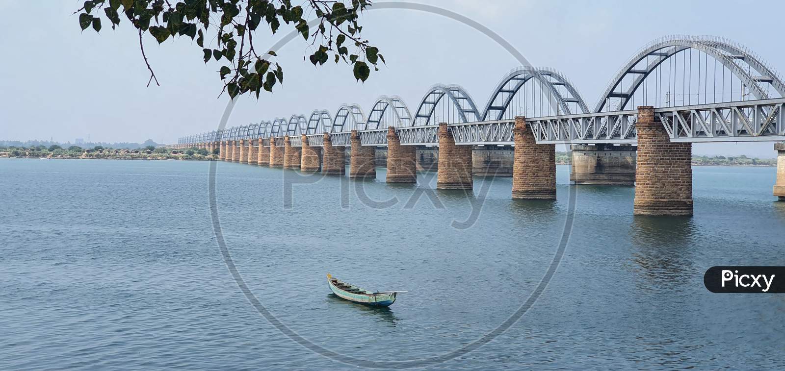 Wide view of bridges across the Godavari river