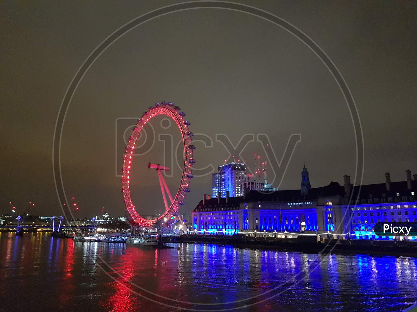 Night View of London eye Ferris wheel