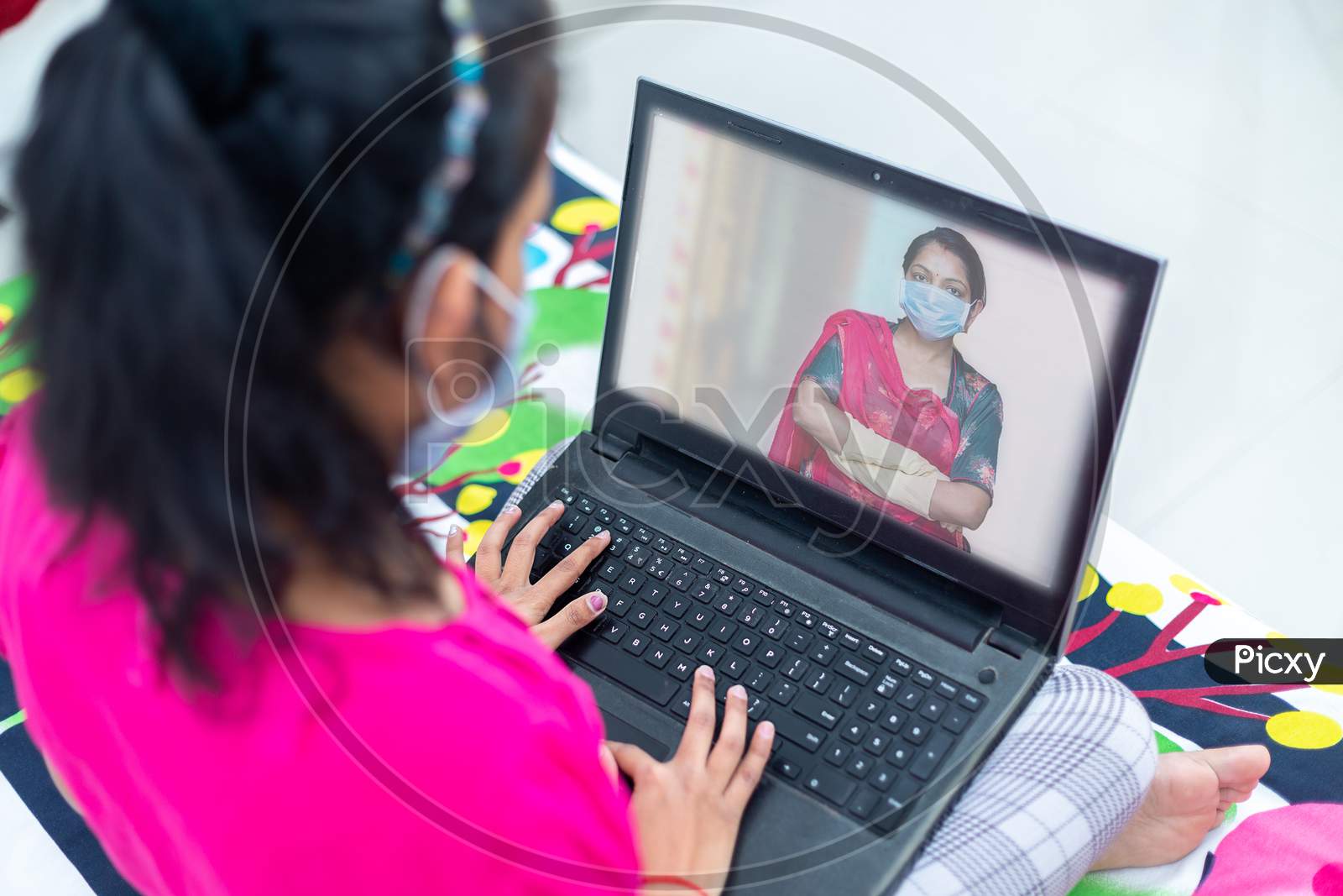 Young Student Watching Lesson Online And Studying From Home. Taking Online Lesson At Home, Social Distance During Quarantine, Self-Isolation, Online Education Concept, Home Schooling,