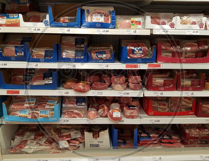 Meat Racks in a Grocery Store