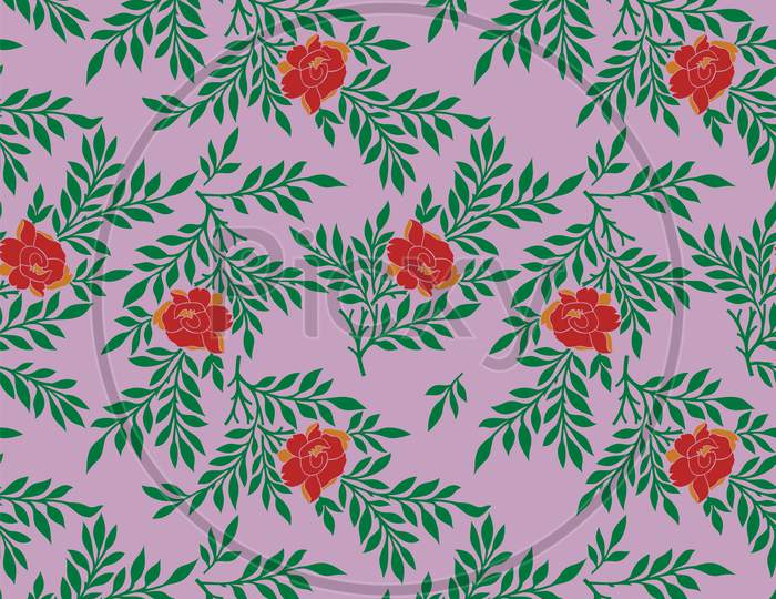 Seamless Patterns Or Background Flower In Two Colour And Green Leaf