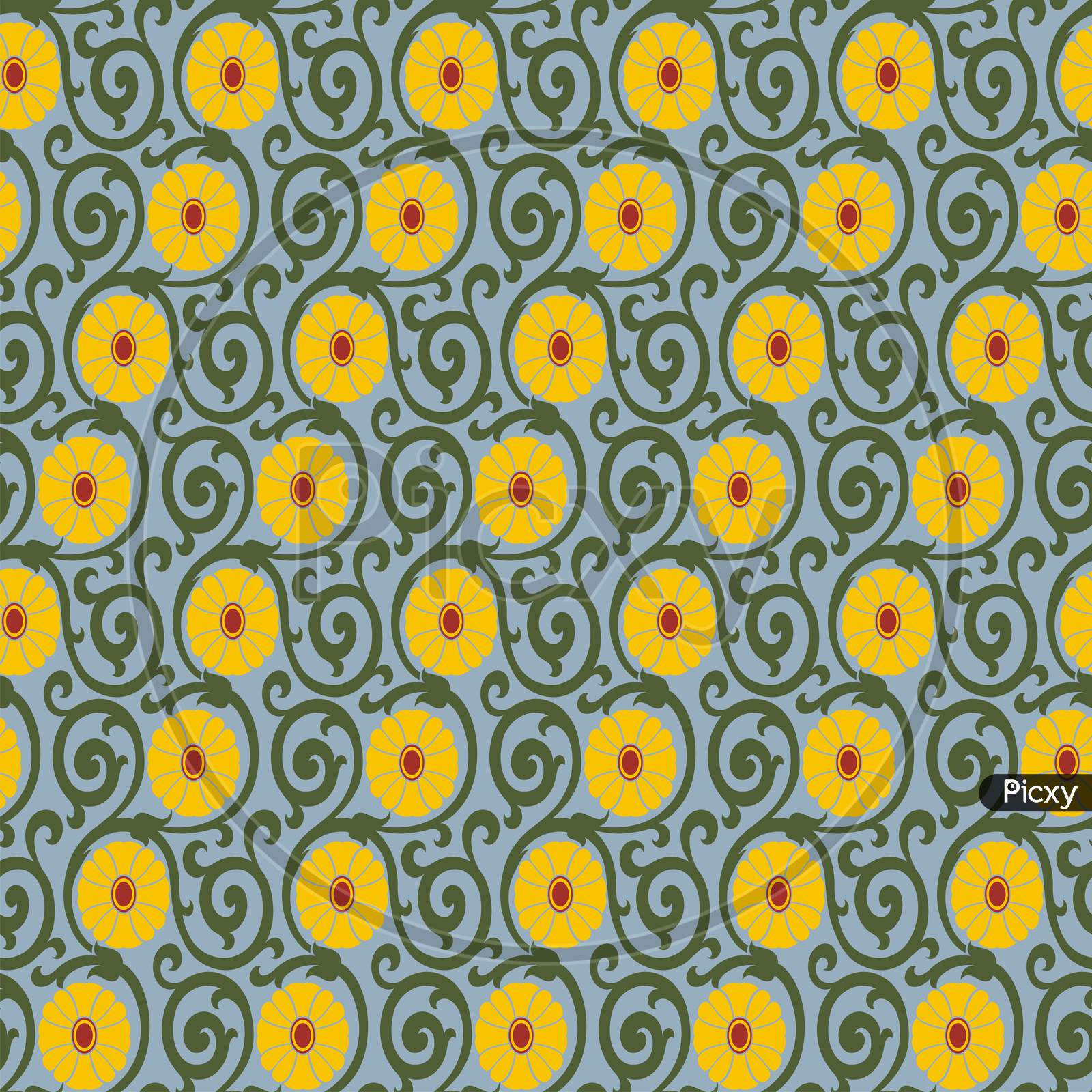 Seamless Pattern In Three Colours Flower