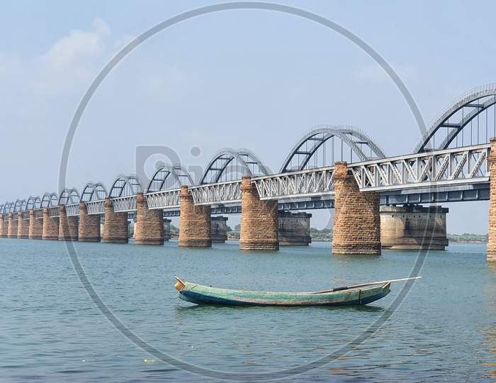 scenic arch railway bridges across the Godavari riverr