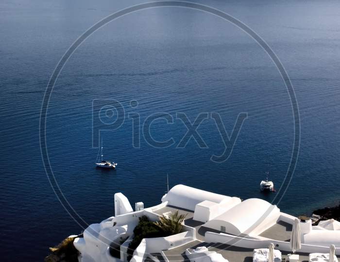 The island of Santorini with a view from Oia village