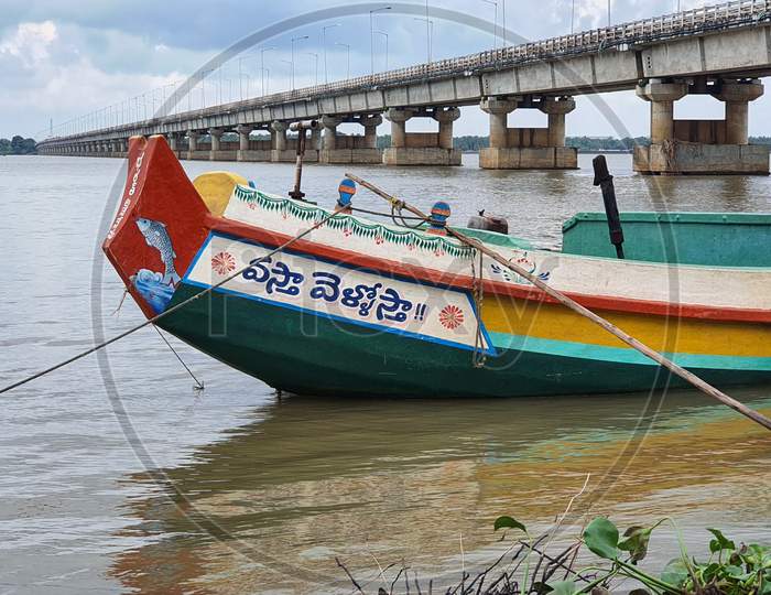 Fishing vessel anchored on the banks of Godavari river