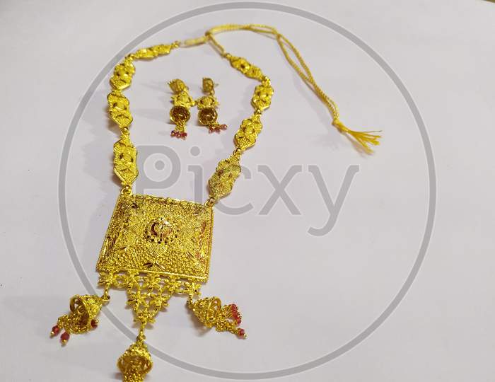 Indian Necklace on white background.