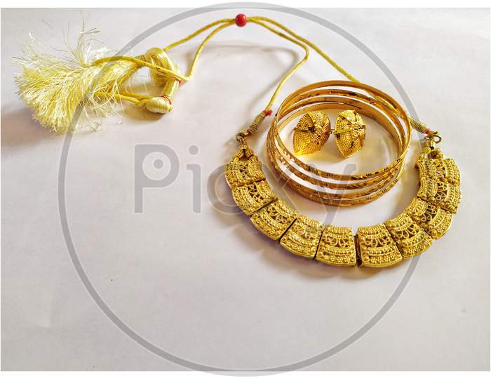 Set of Indian gold ornaments.