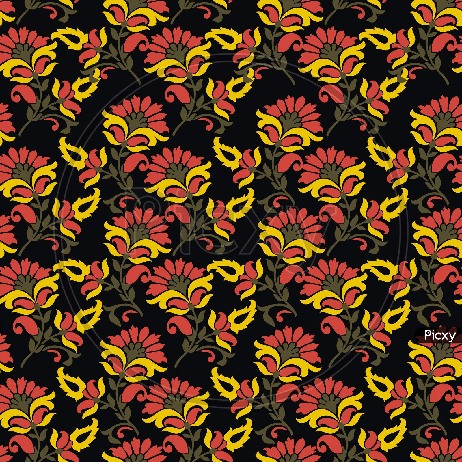 Seamless Pattern Or Three Colour Floral Design